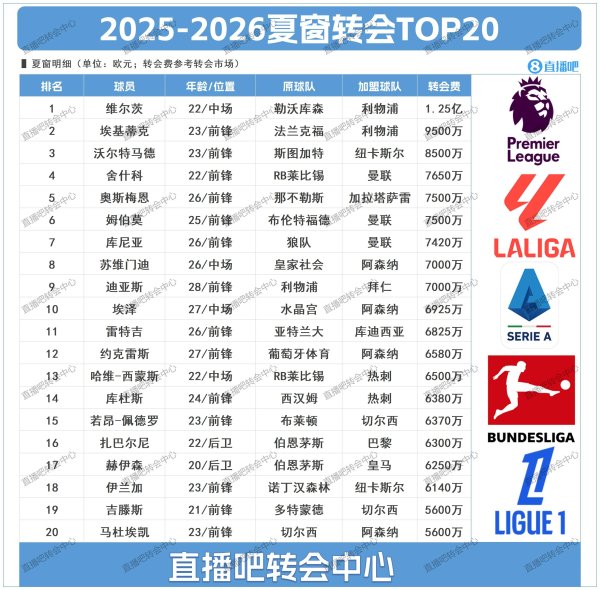 伊萨克即将刷新榜单！今夏TOP20转会：英超太疯狂，利物浦独秀