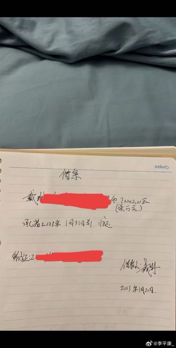 逾期两年半🤯李平康晒7万借条爆料戴琳借钱不还，300块都拿不出