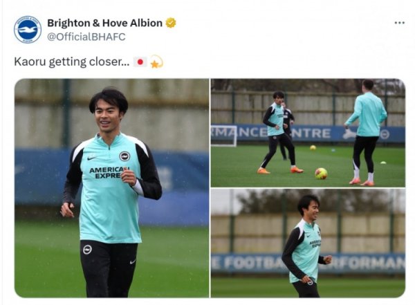 有望复出！布莱顿社媒晒三笘薫复健    练习  照片